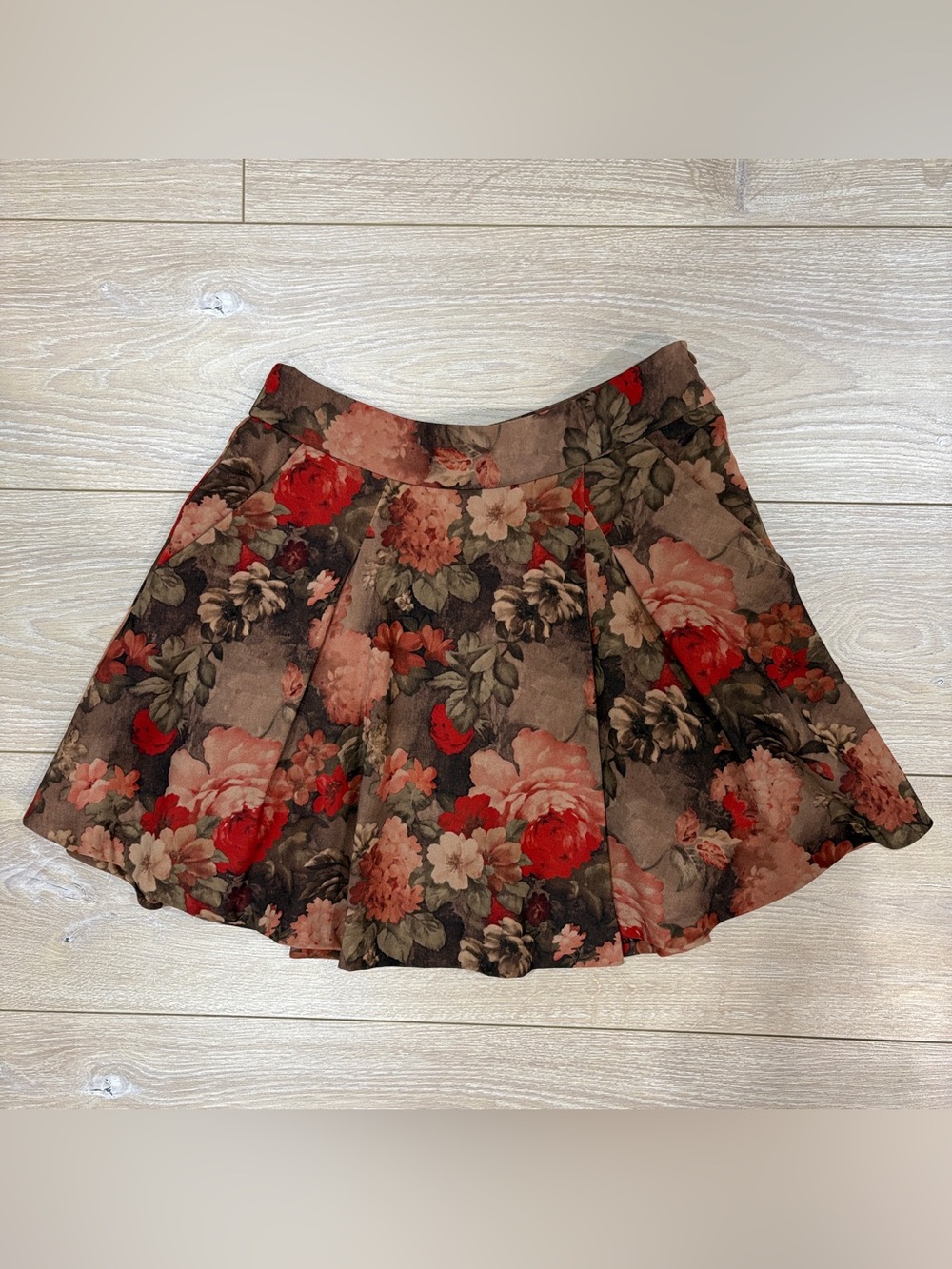 Vintage Floral Pleated Mini Skirt A-Line Flare Boho Size XS